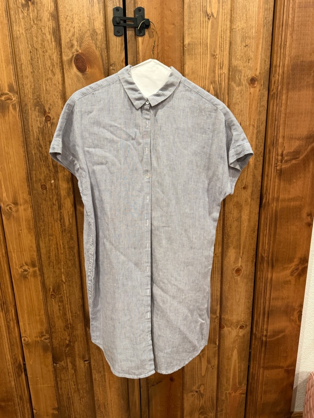 Tahari 100% Linen Blue Stripe Shirt Dress Small Button Front